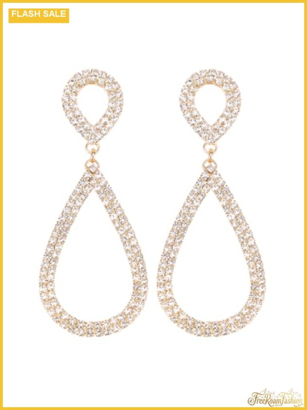 Rhinestone Teardrop Dangle Earrings Gold Plated Sparkly Wedding Jewelry